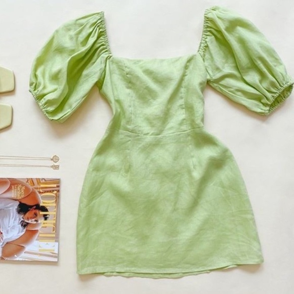 Lime Green Dress with Puffy Sleeves